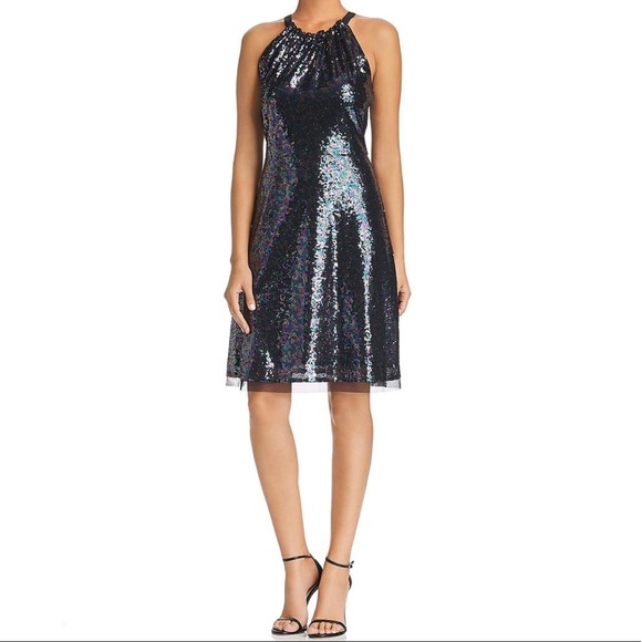 NWT Le Gali Roxane black sequined sleeveless halter party dress with back zipper - Picture 5 of 14